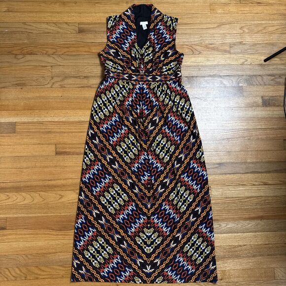 Chico's Women's Size 1 Black Multicolor Stretch Knit Sleeveless Maxi Dress - Picture 1 of 6
